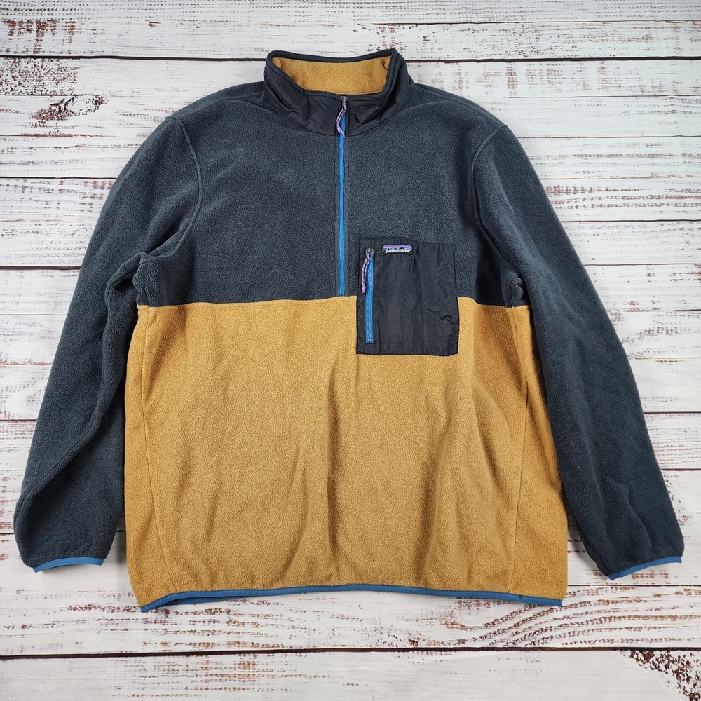 Patagonia Microdini 1/2 Zip Fleece Pullover Mens XXL 26200 Colorblock Gold Grey